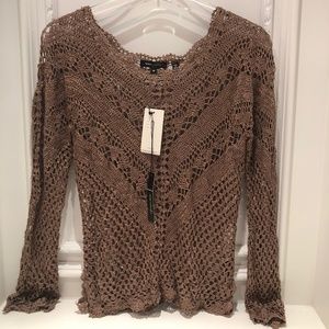 NWT BCBG MAX AZRIA Medium Crocheted top in mocha